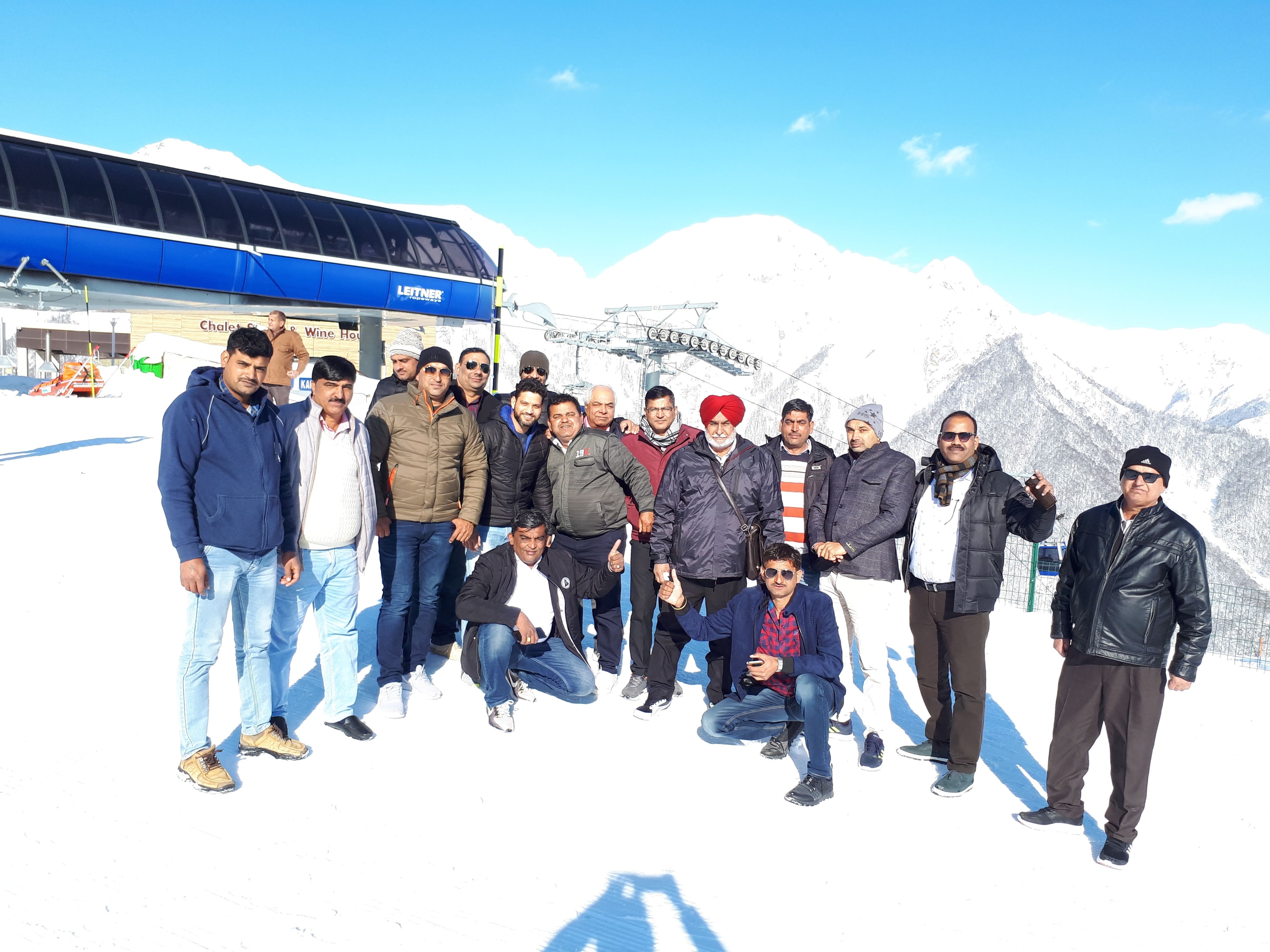 40 pax tractor company incentive group at snowy ski resort in Azerbaijan