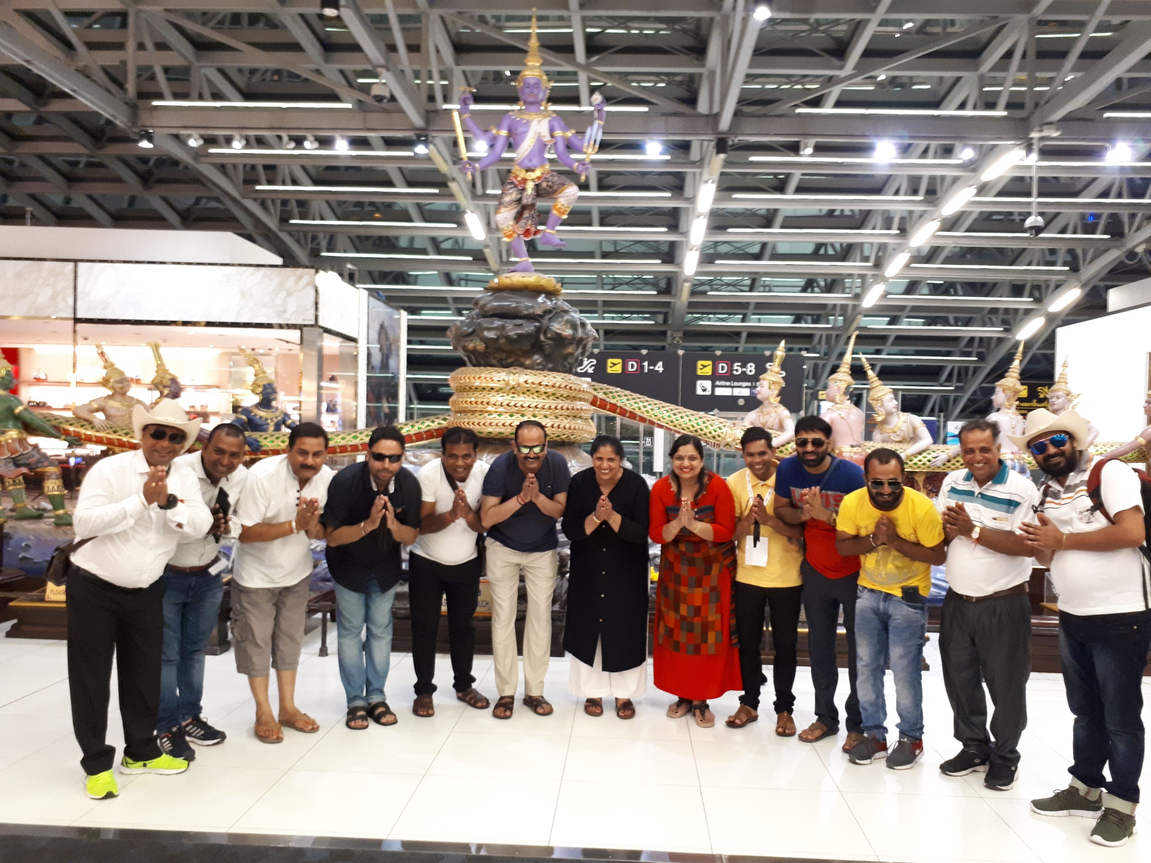 40 pax MLM group at Suvarnabhumi Airport with Thai deity statuary, Bangkok & Pattaya