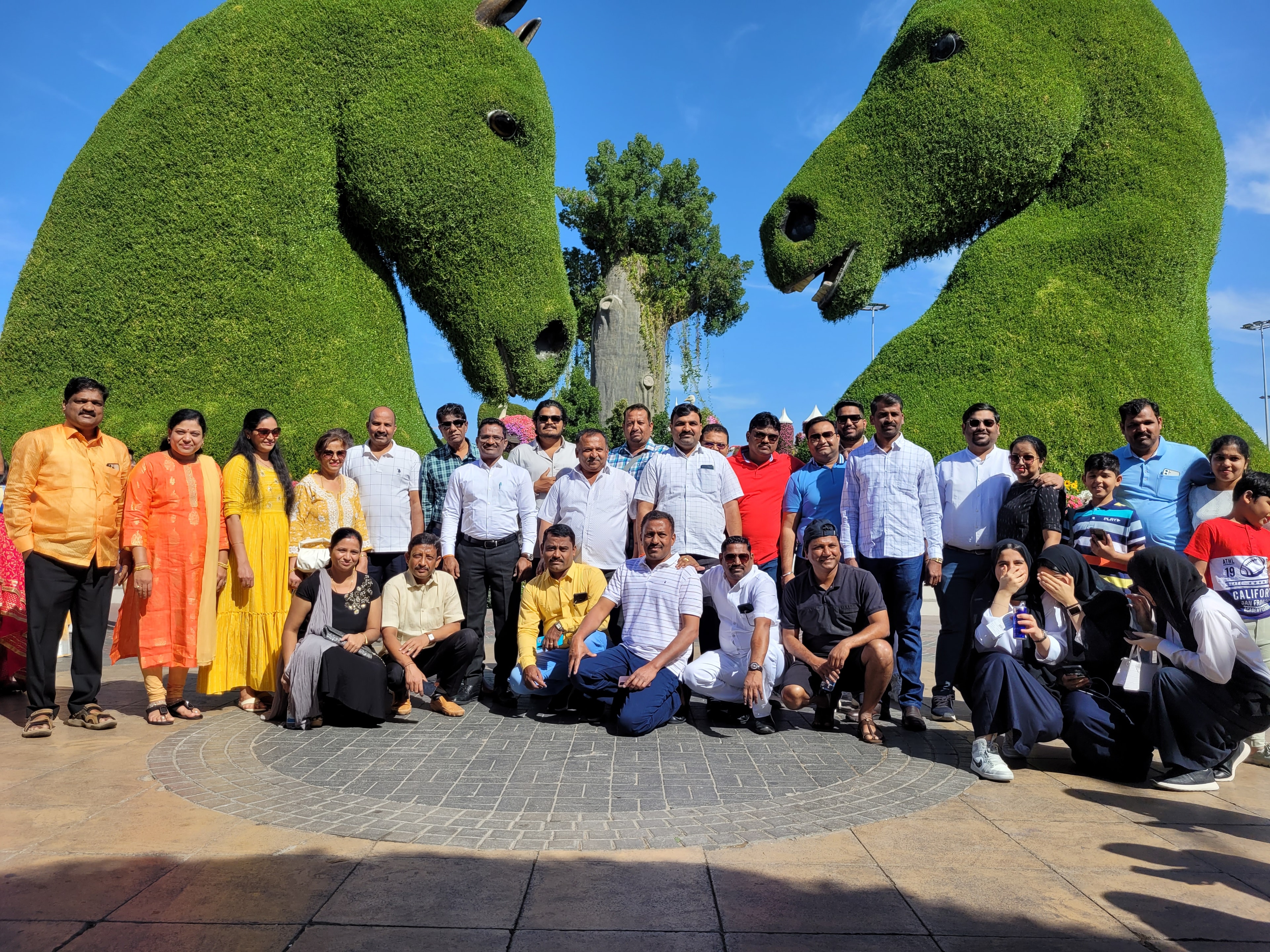 60 pax dealers incentive group at Dubai Miracle Garden horse topiaries