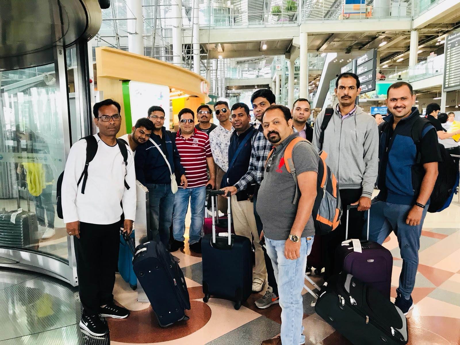 15 pax crop science company group with luggage at Suvarnabhumi Airport, Bangkok, Thailand
